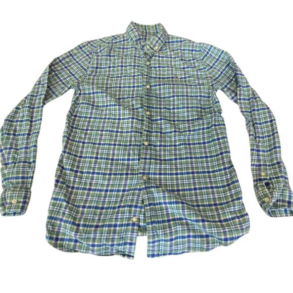 Vineyard Vines Blue and Green whale flannel Plaid Shirt Size XL - Picture 1 of 5